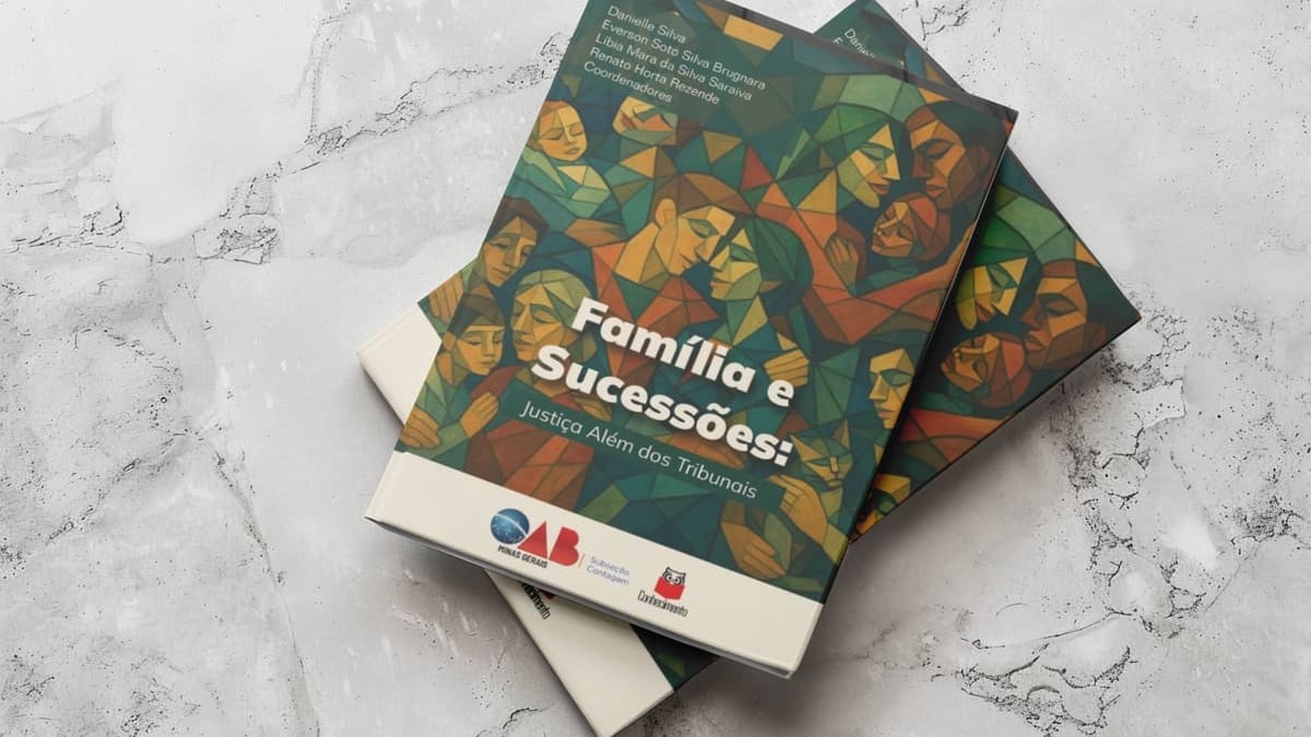 Capa do livro "Família e Sucessões: Justiça Além dos Tribunais", com selo da Editora Conhecimento e chancela da OAB Minas Gerais, Subseção Contagem